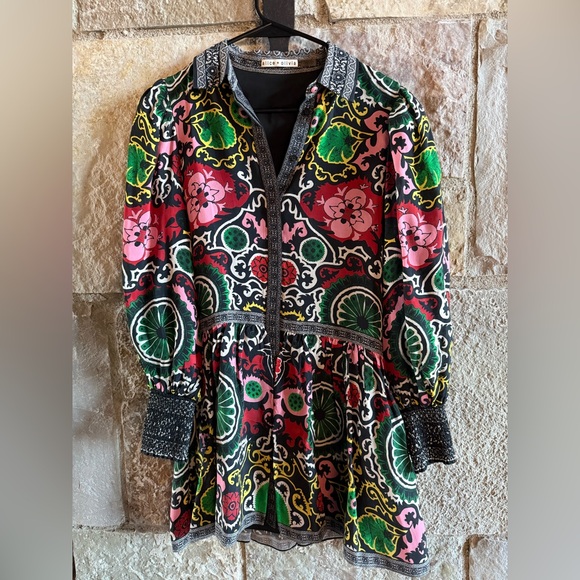 Alice + Olivia Black Multicolor Floral Button-Front Dress